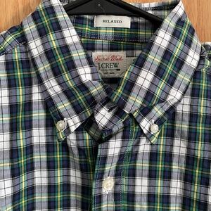 J. Crew Men's Relaxed Fit Checkered Shirt - Navy and Green